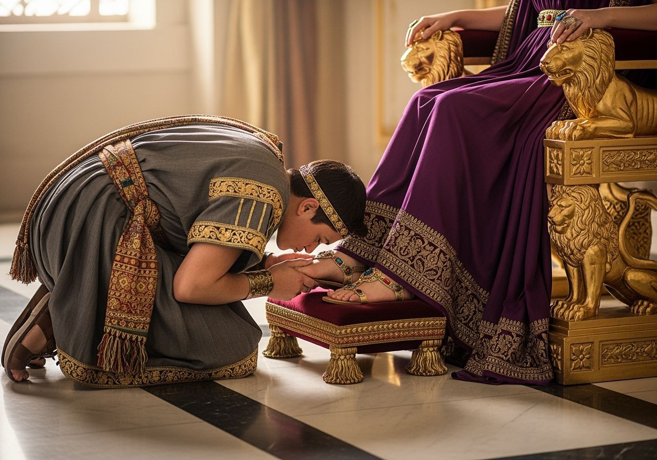 Roman Servant Pays Homage to Empress on Throne
