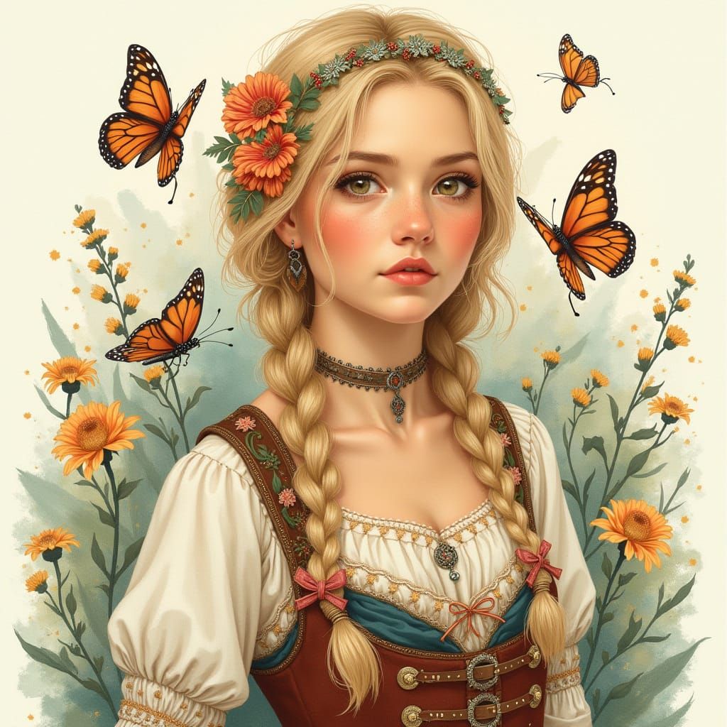 Swedish Woman Portrait in Watercolor Style