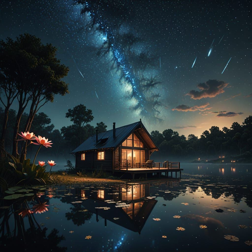 Majestic Futuristic Retreat Amidst Stormy Lake