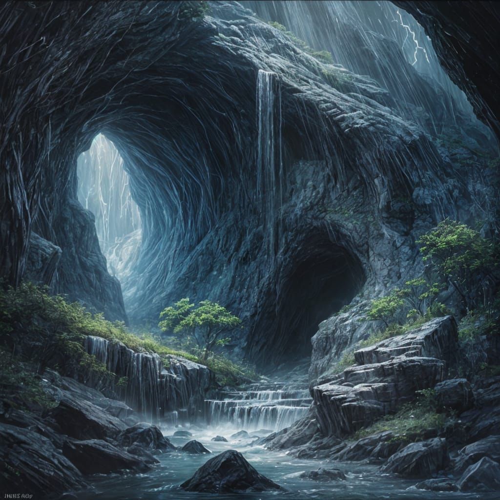 Hyper-Realistic Dark Fantasy Scene of Wizard-Miner