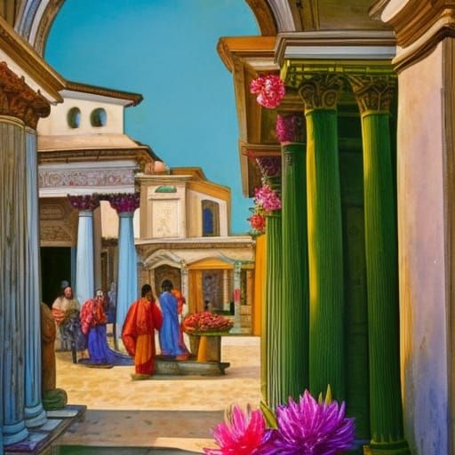 Woman with Flowers: Detailed Matte Painting