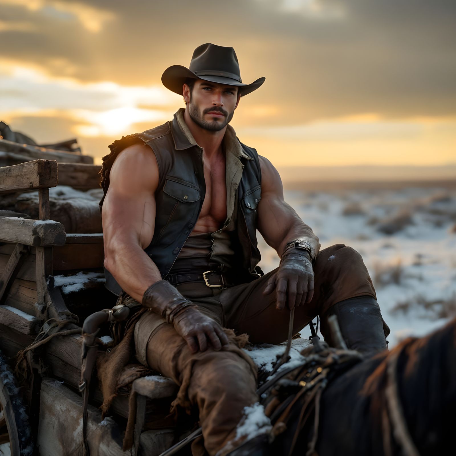 Handsome Cowboy Rides into Magical Sunrise
