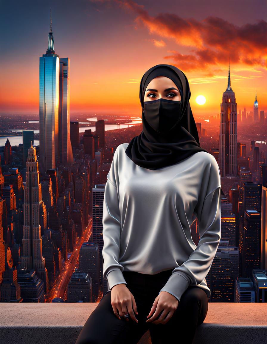 German Hijabi Girl in NYC: Digital Art