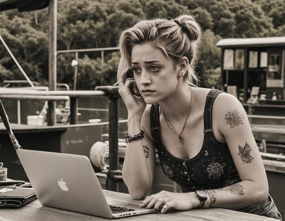 Lili Reinhart Frustrated on a Houseboat Deck