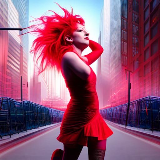 Woman Dancing in Brooklyn with Synthwave Neon