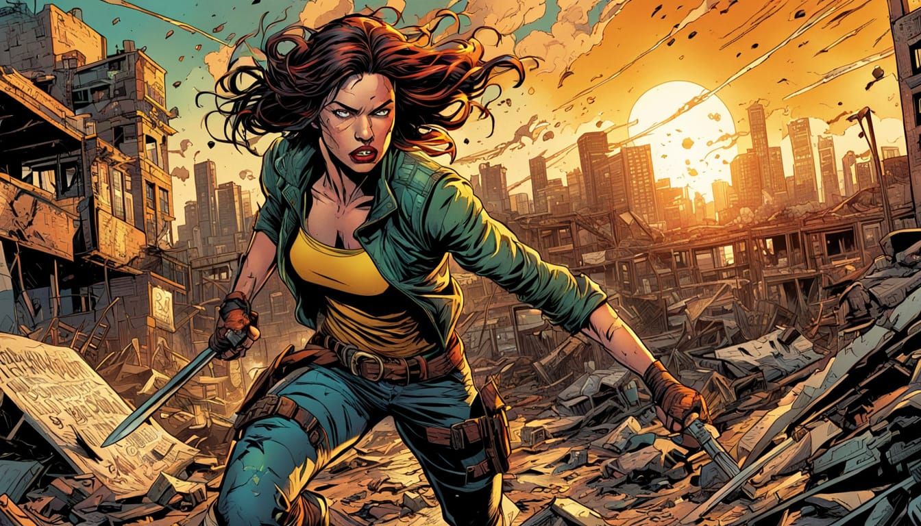 Rogue Woman Battles in Post-Apocalyptic Comic Art