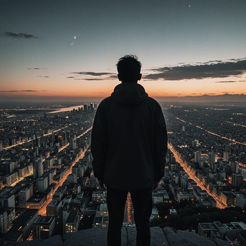 Solitary Figure Gazing at Sky with Longing