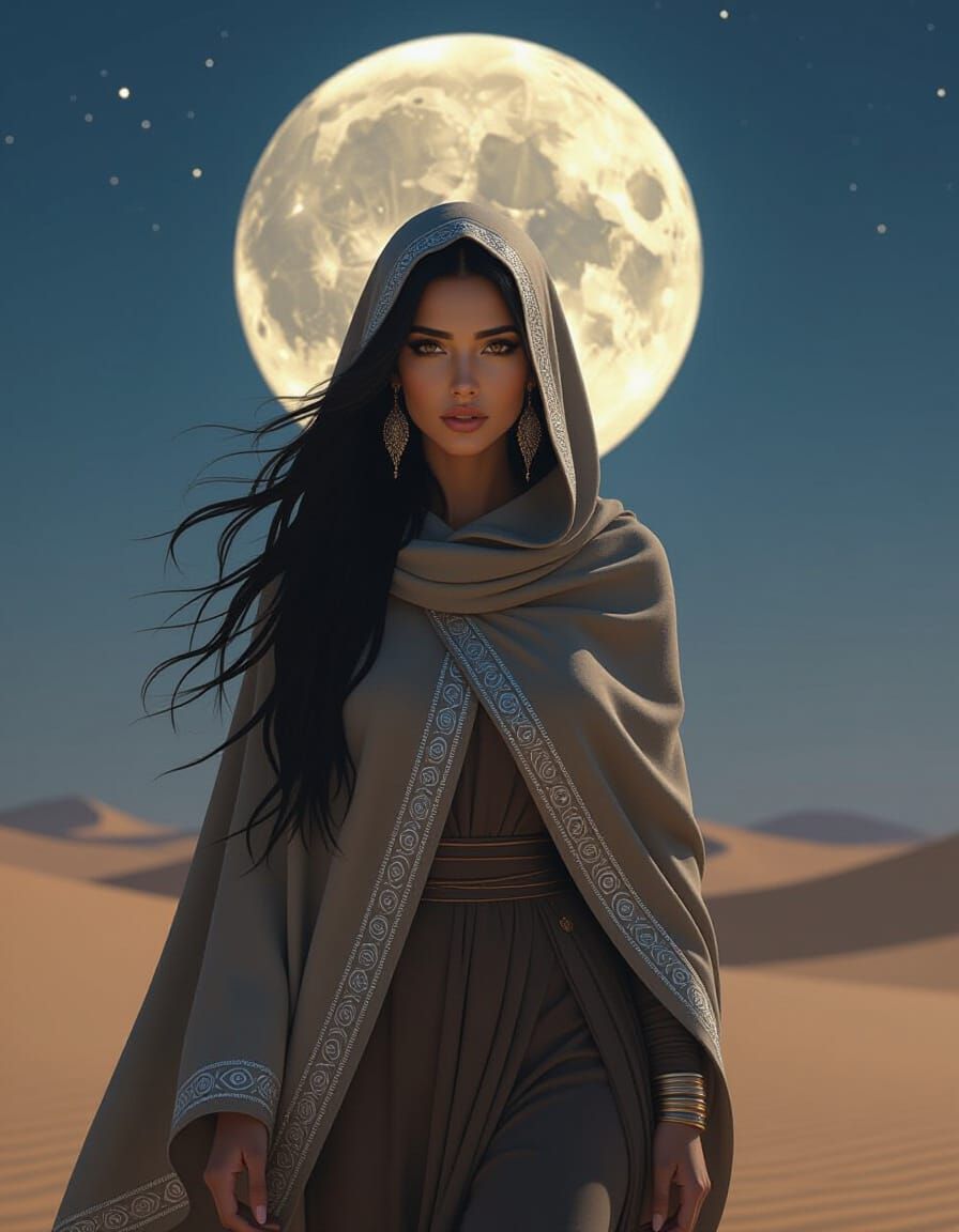 Mystical Woman in Sahara Desert