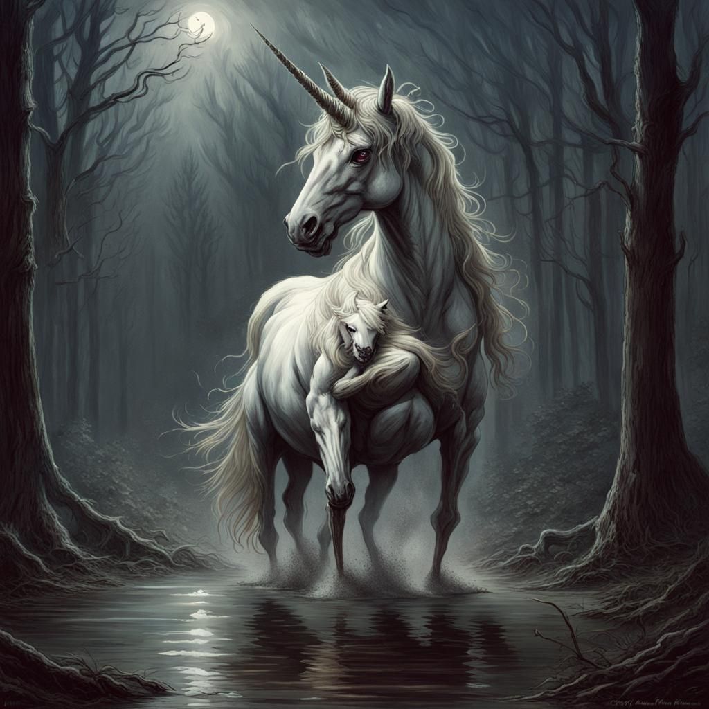 Unicorn Slasher in Dark Gothic Horror Style