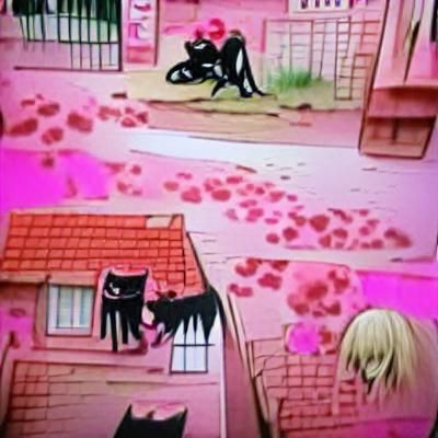 Pink and Black Anime Cat in Emo Romance Style
