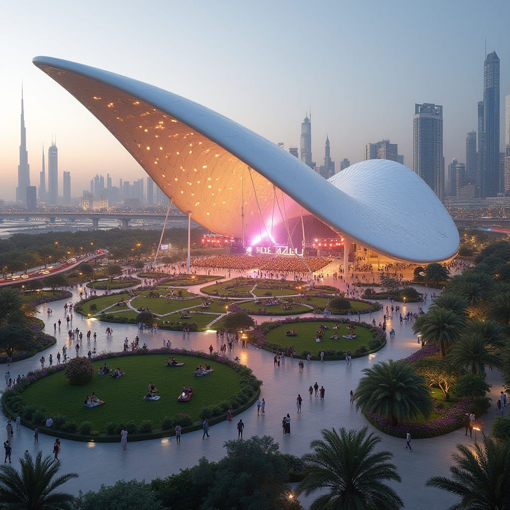 Surreal Futuristic Oasis with Blending Organic and Technolog...