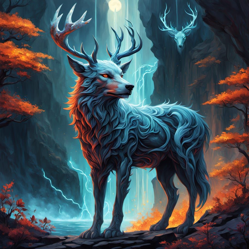 Crystal Wolf in Forest, Albert Bierstadt Style