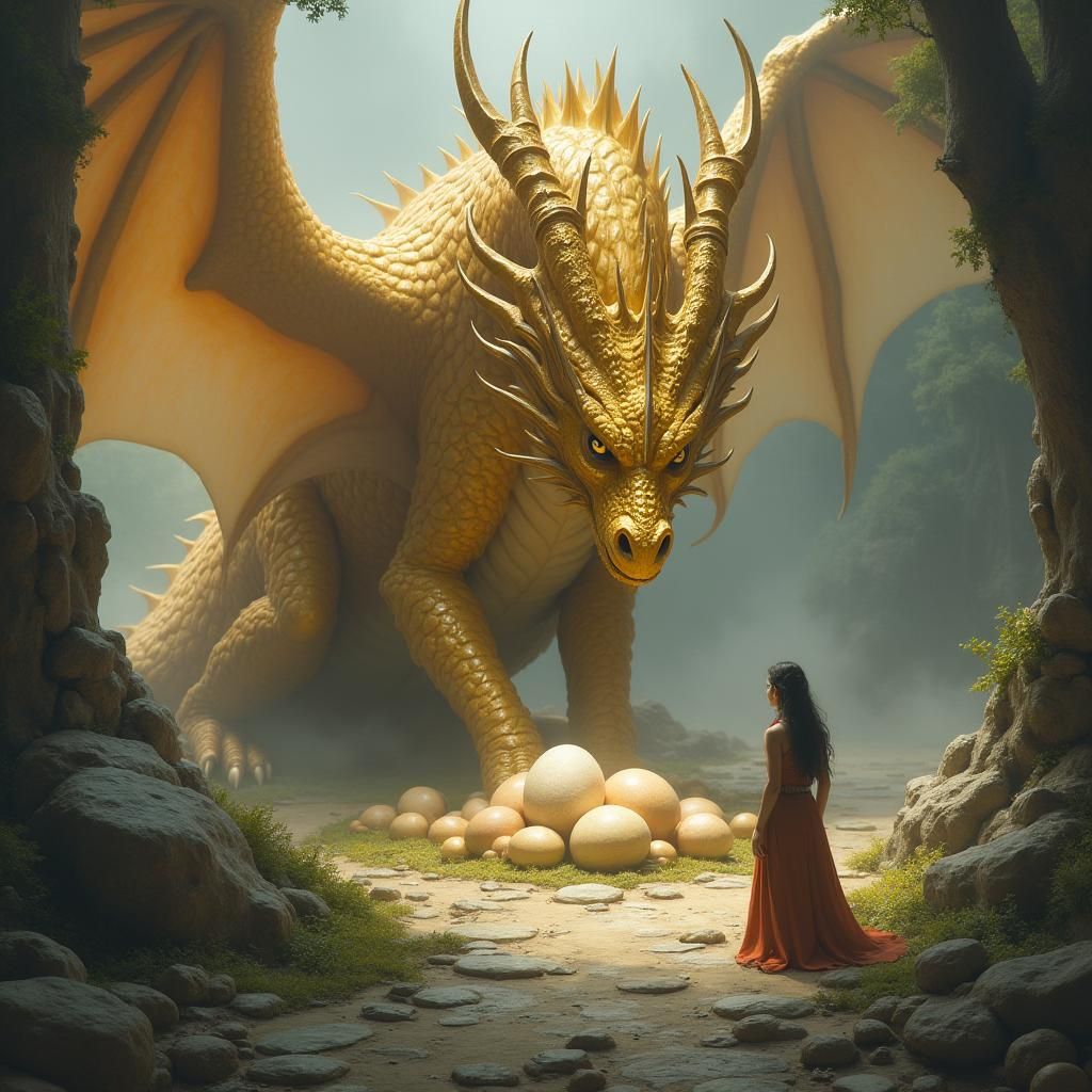 Golden Dragon Ramoth and Lessa in Ethereal Fantasy