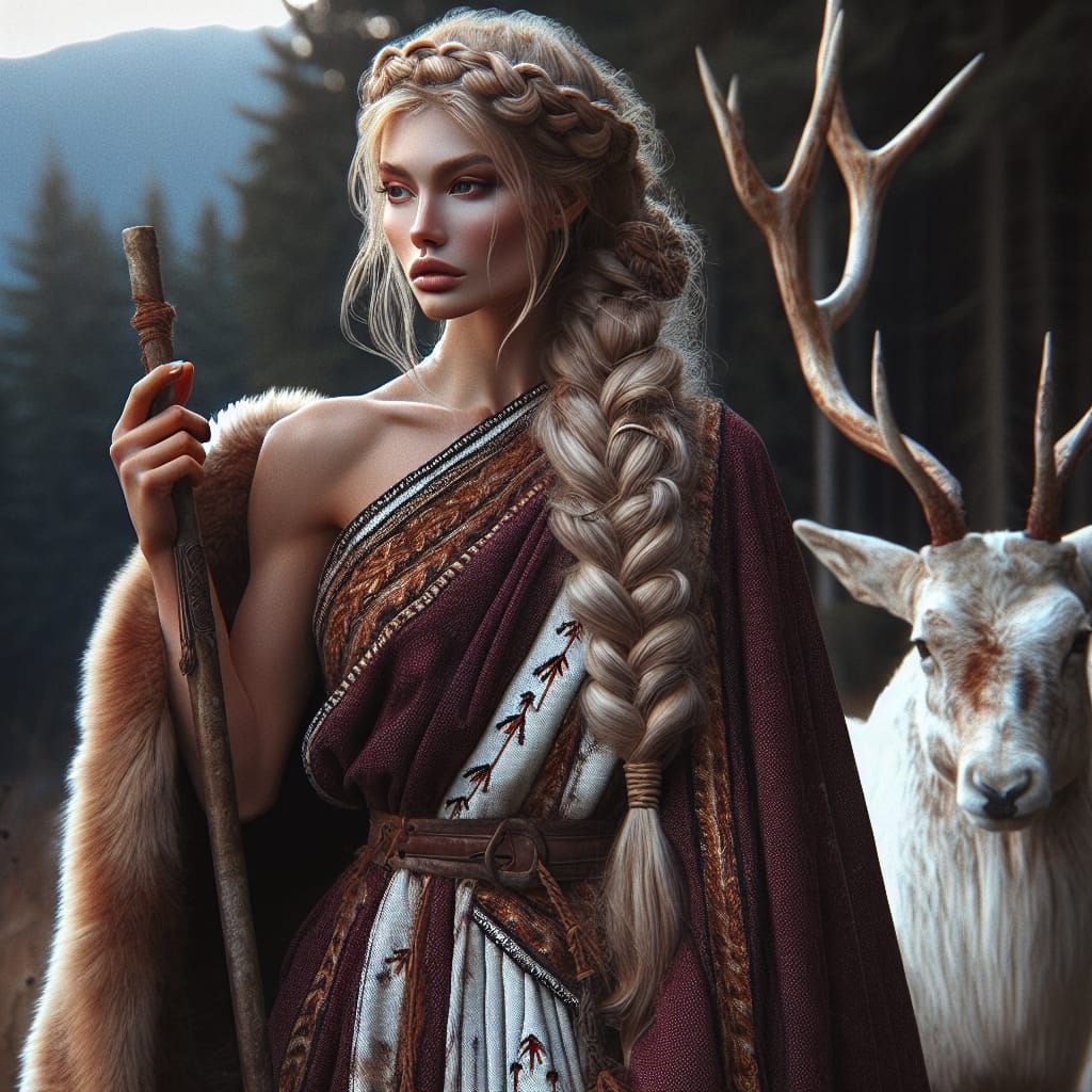 Athletic Georgian Goddess of Hunting in Ancient Caucasus For...