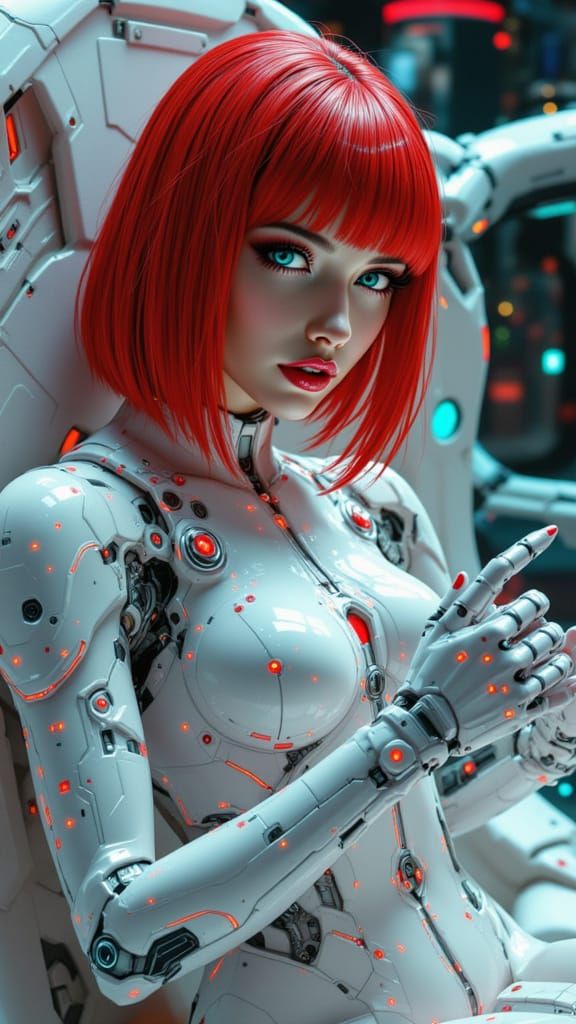 Futuristic Cyborg Girl with Robot Toy