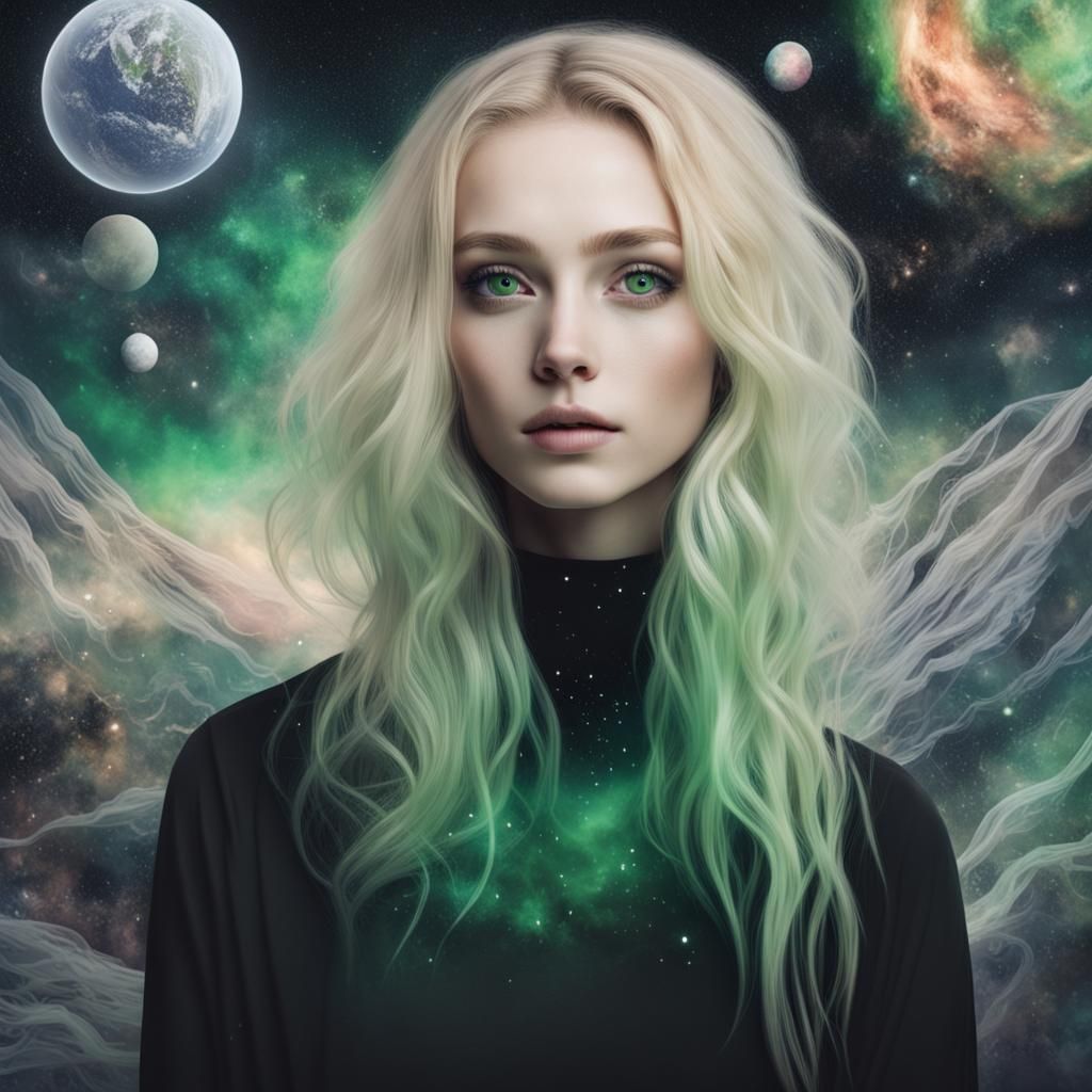 Cosmic Artist Girl Portrait in a Fantasy Landscape