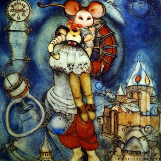 Steampunk Mouse Winter Fantasy in Sci-Fi Fairycore Style