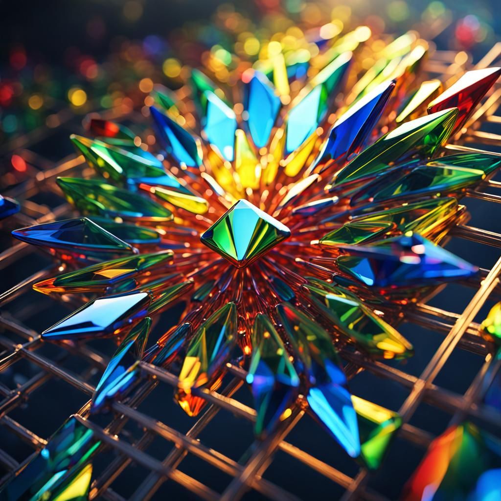 3D Crystal Glass Geometric Abstract in Holographic Style