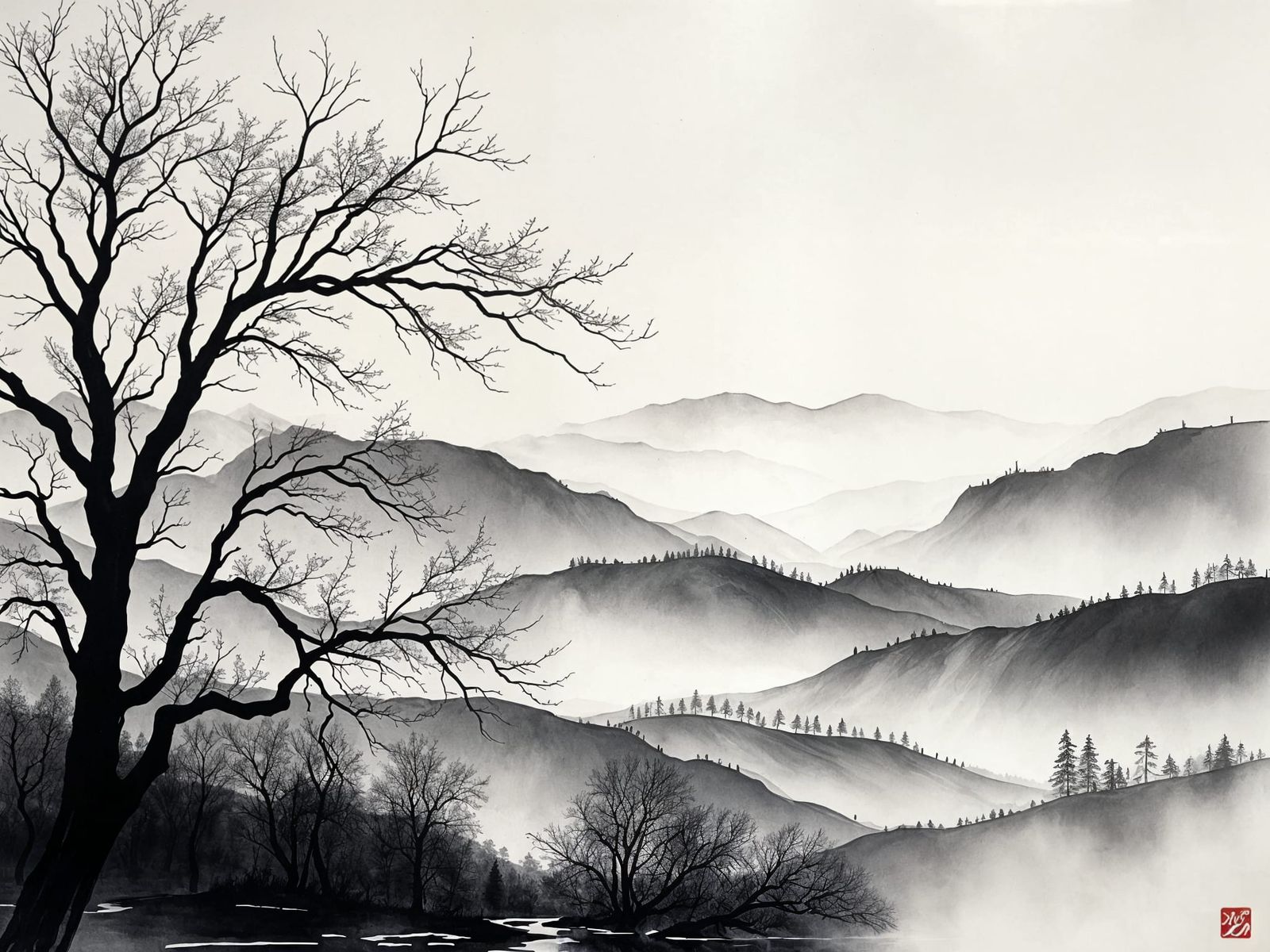 Modern European Ink Painting: Beautiful Art