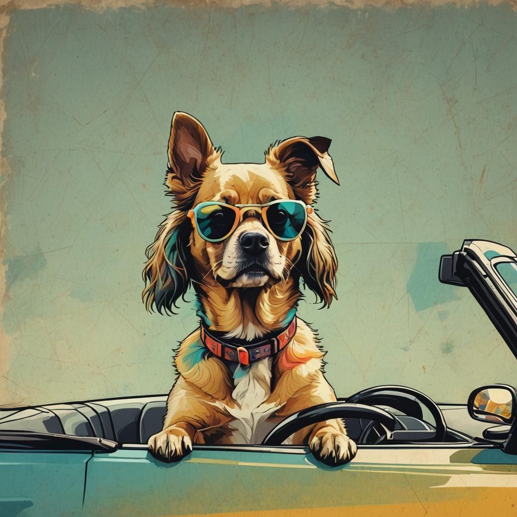 Dog Driving Car in Pop Art Style