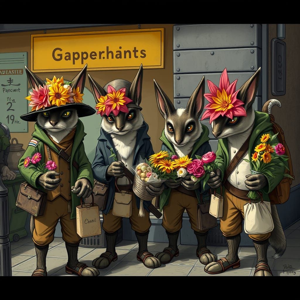 Anthropomorphic Flower Gang Selling Stolen Goods