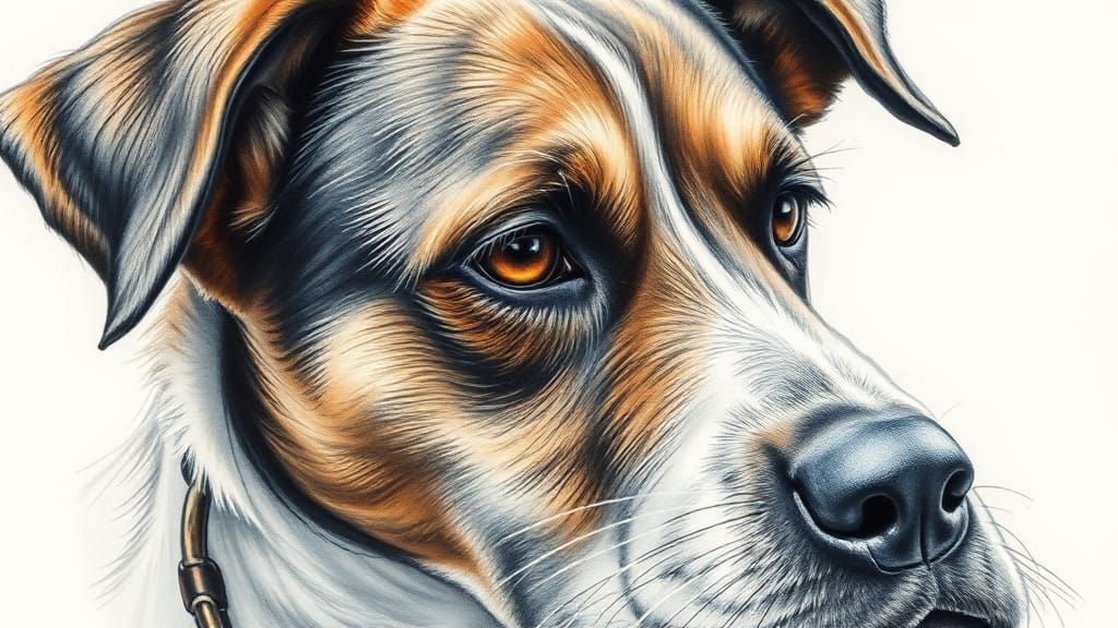 Dog's Day: Close Up Watercolor Charcoal Art