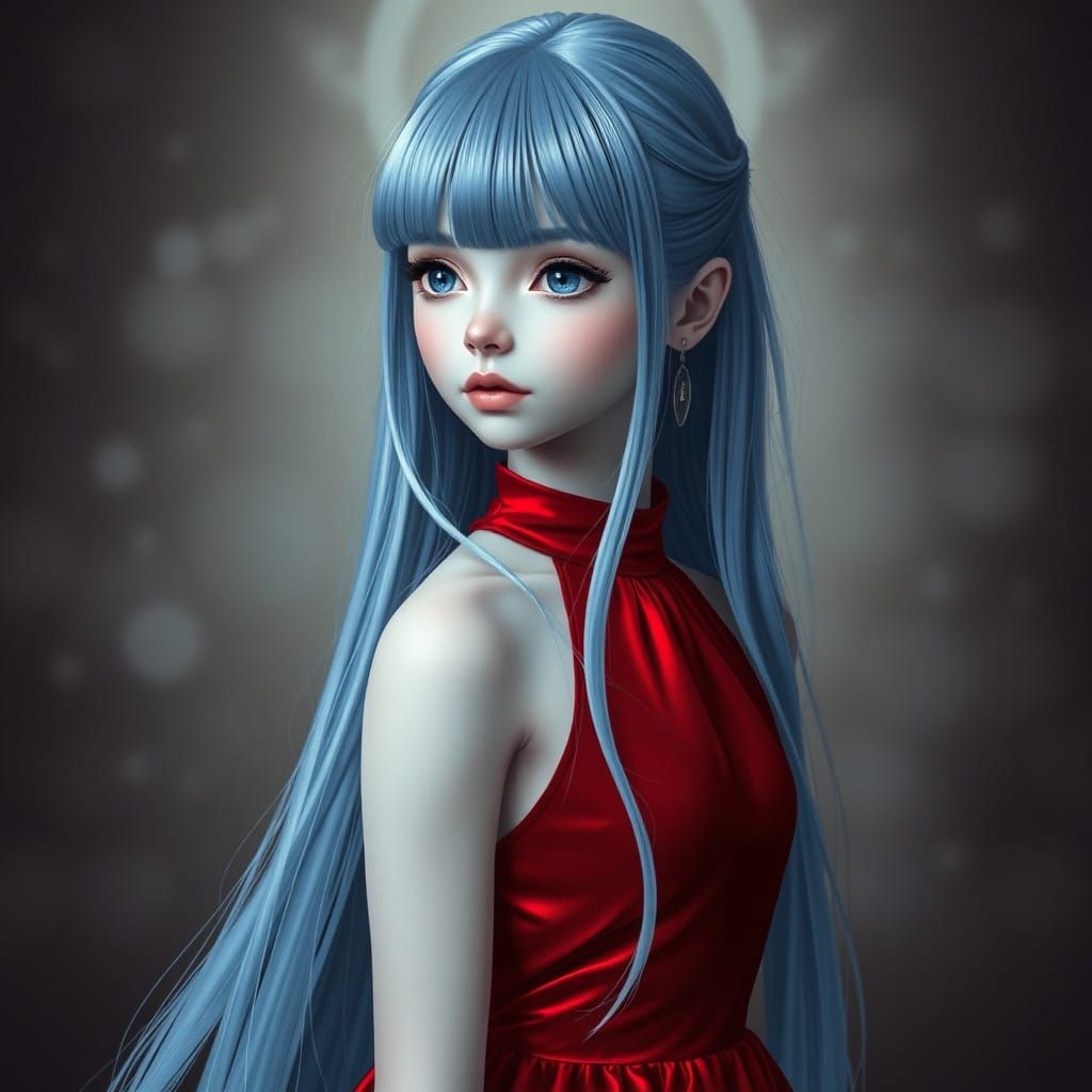 Ethereal Fairy in Red Velvet Gown