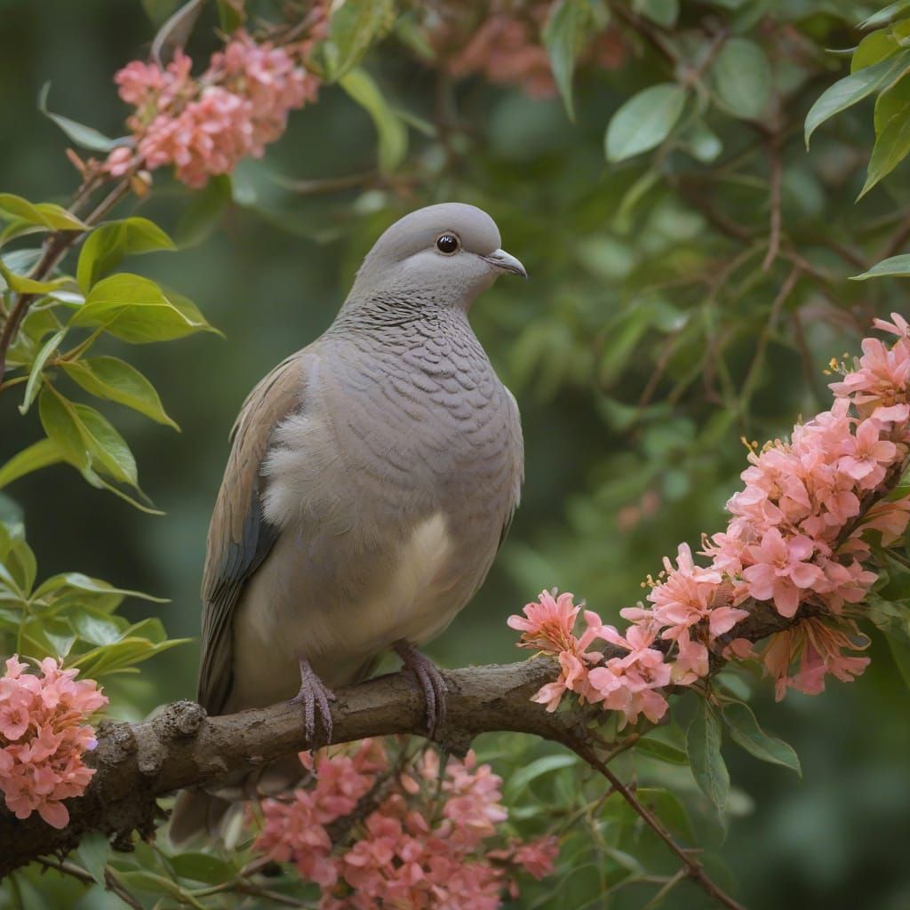 Whimsical Forest Dove Perched on Vibrant Orange Branch