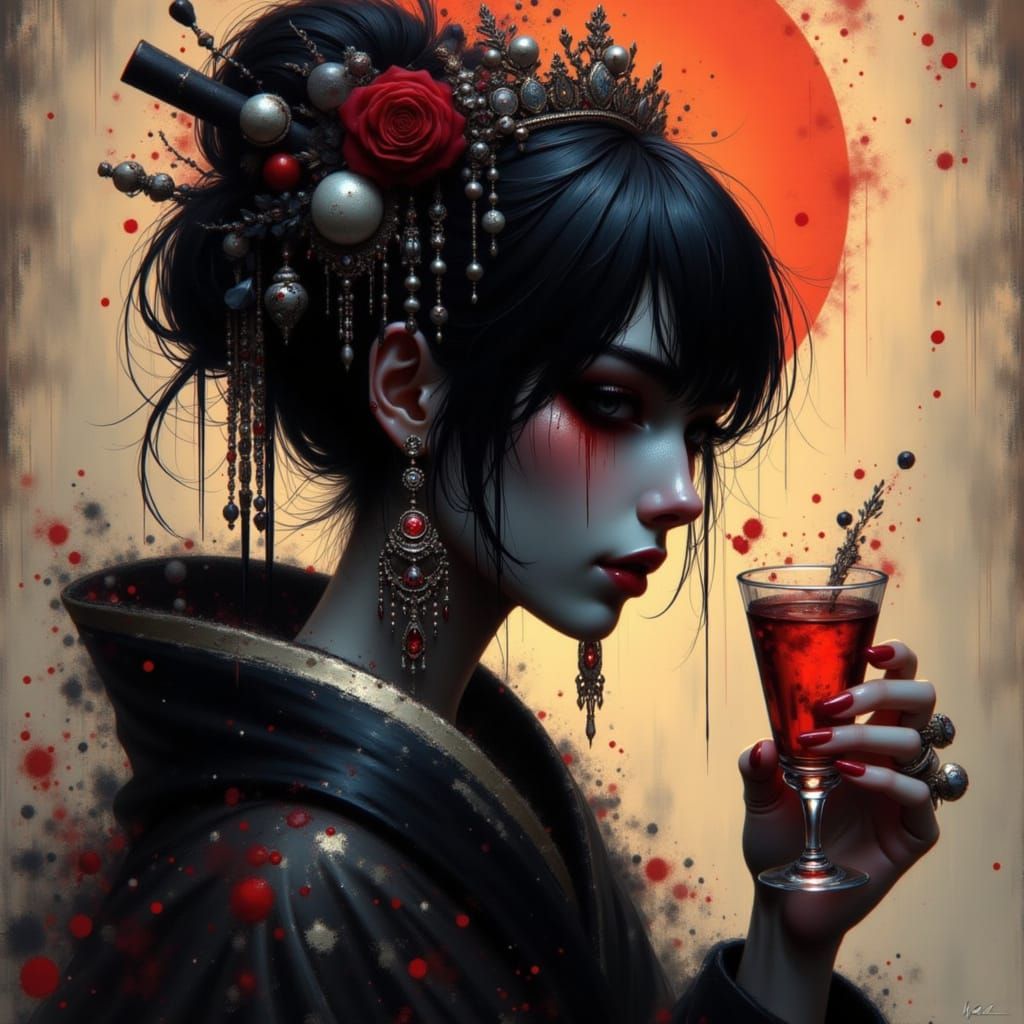 Evil Geisha with Bold, Expressive Features