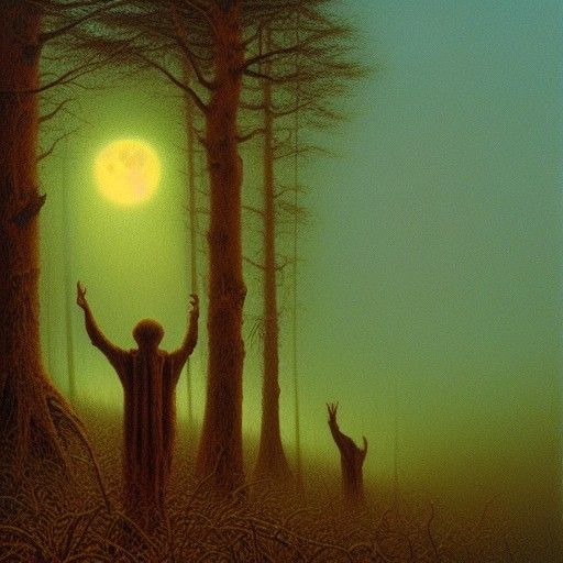 Disturbing Creature in Forest at Night: Hyperrealistic Art