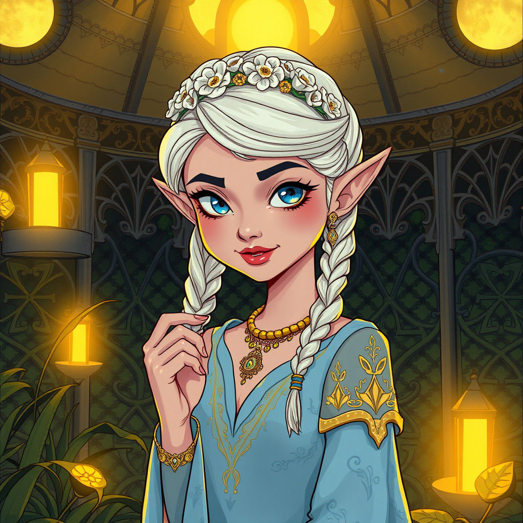 Elven Princess in Moonlit Gazebo Curtsies Awkwardly