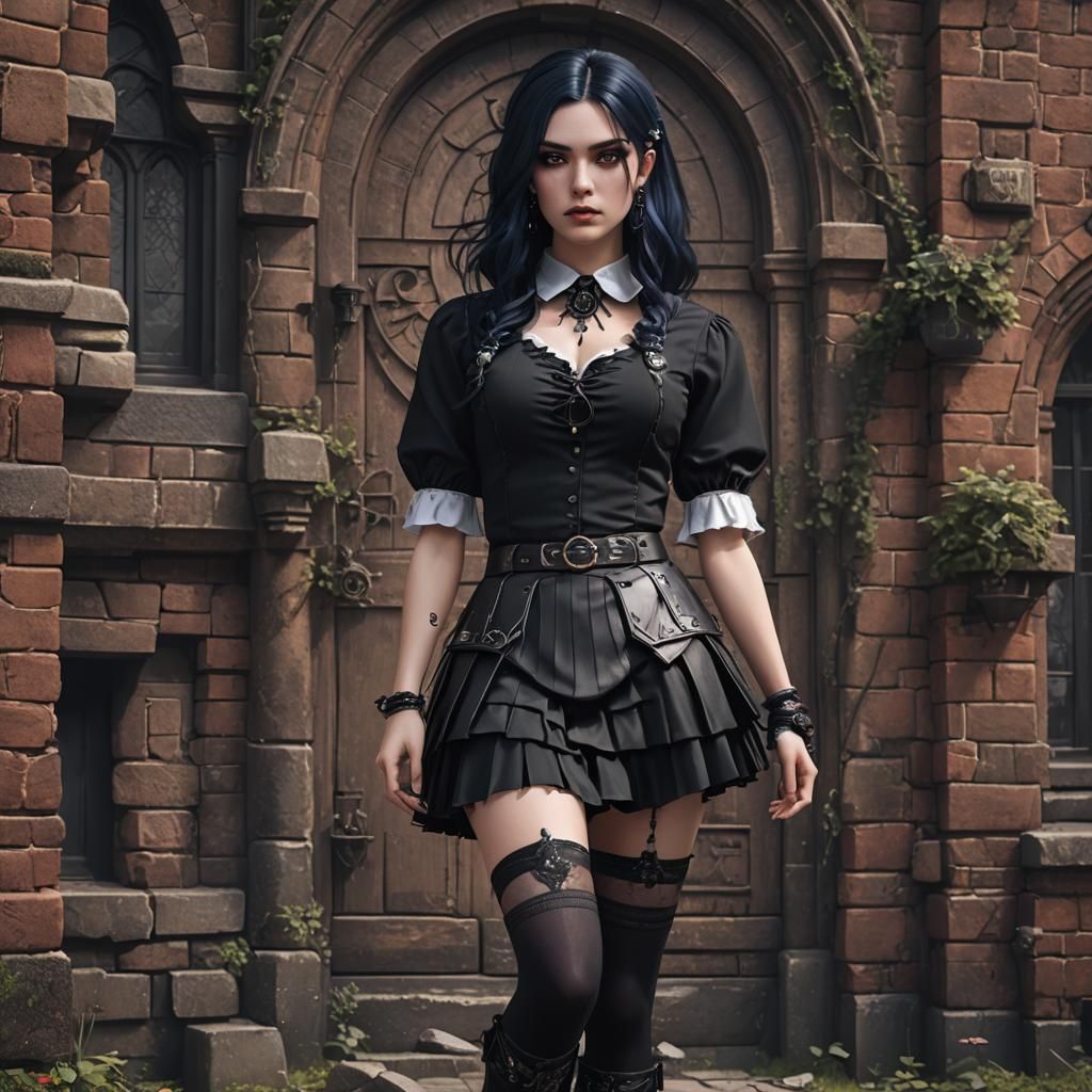 Dominant Goth Schoolgirl in Detailed Matte Painting