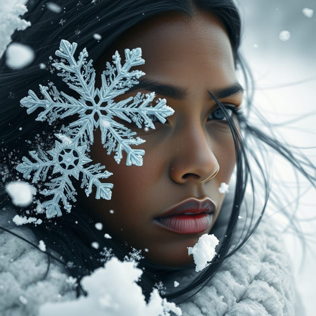 Inuit Woman in Surreal Snowstorm