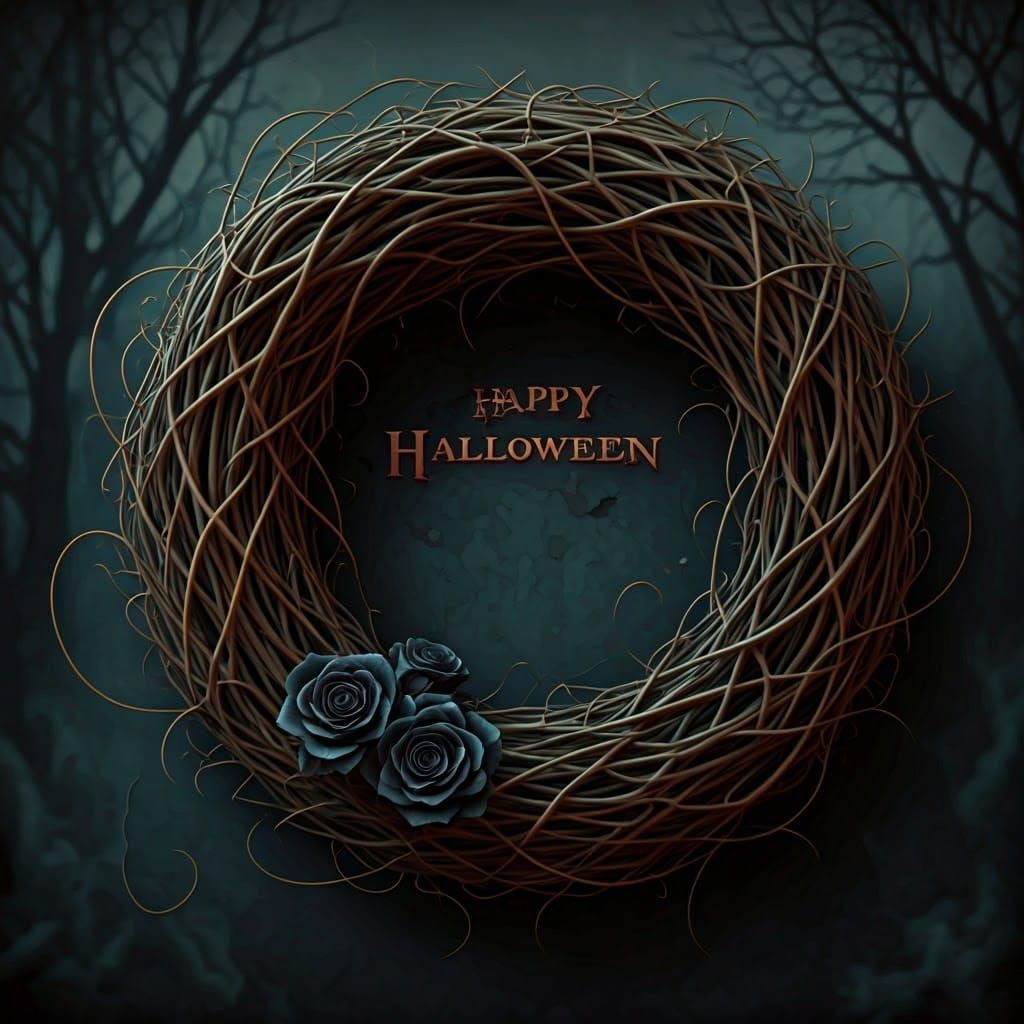 Eerie Halloween Wreath with Black Roses and Skull Moon