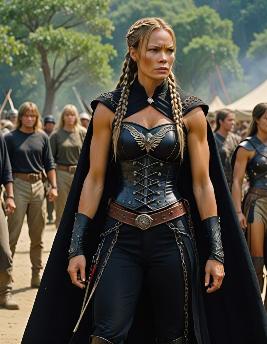 Cyberpunk Warrior Woman in Braids Leads Female Resistance