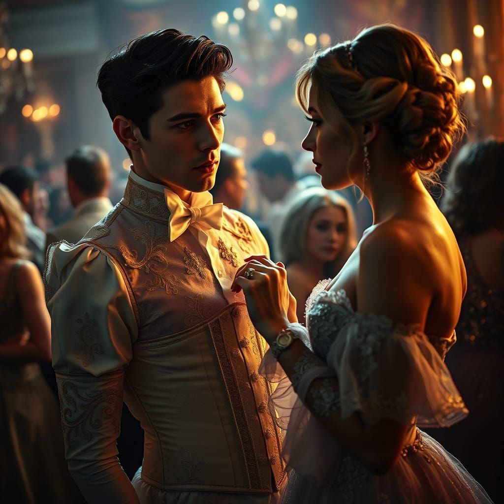 Handsome Young Man Crossdressing in Elegant 19th-Century Dre...