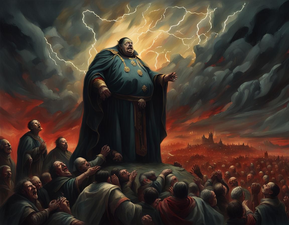 Dark Fantasy Emperor's Feast: Grotesque Oil Painting