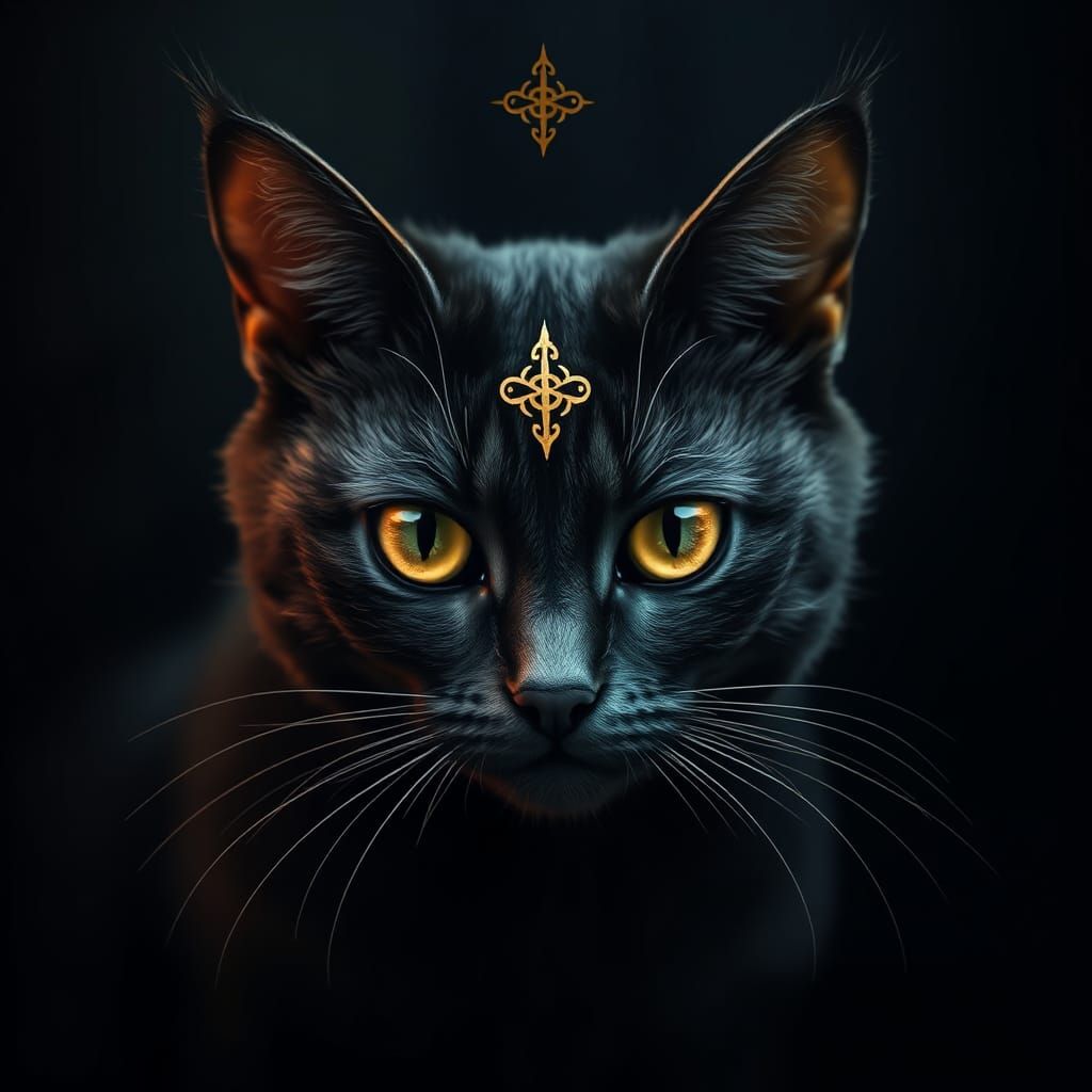Mystical Cat with Golden Markings in Digital Art