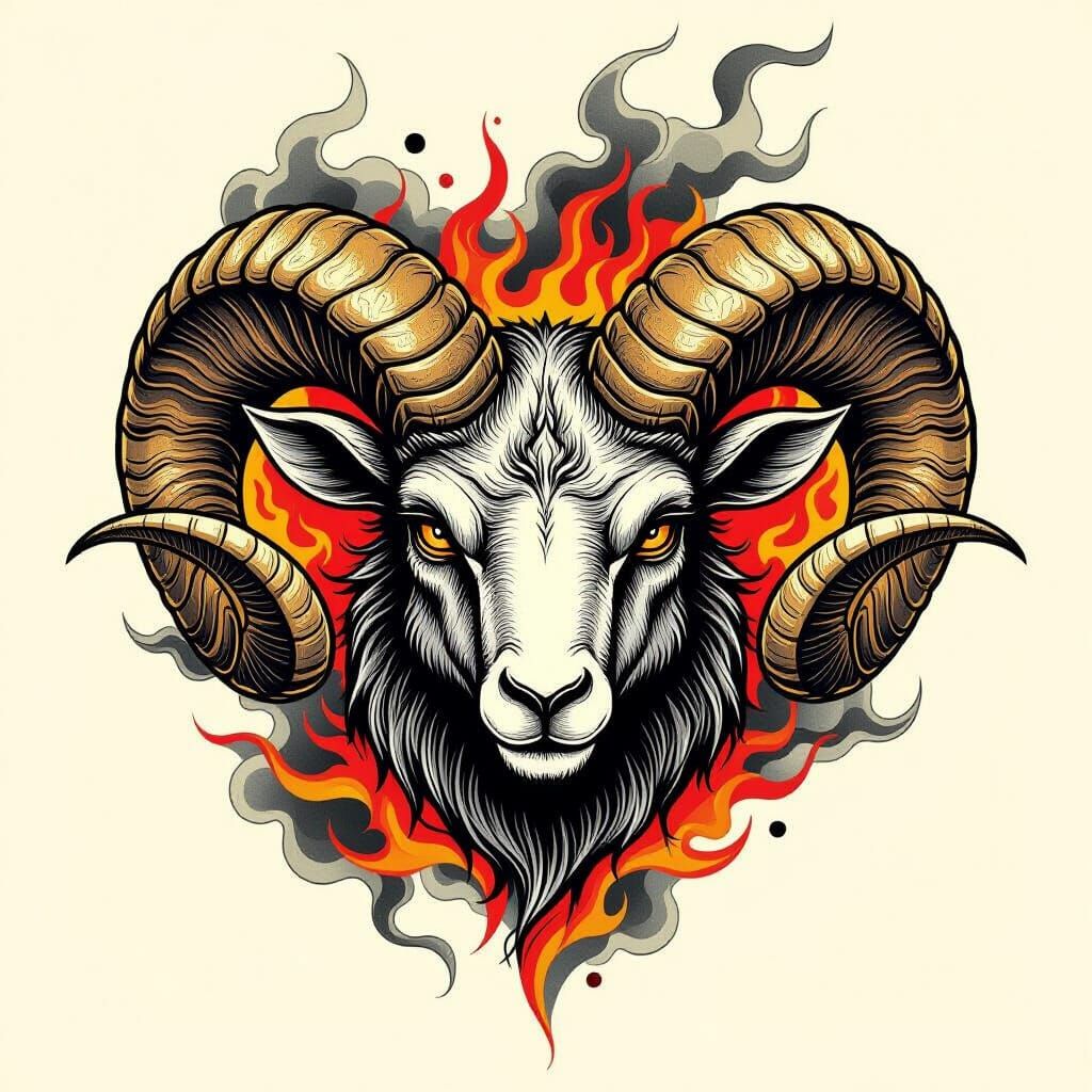 Aries Ram Head Realistic Tattoo Design