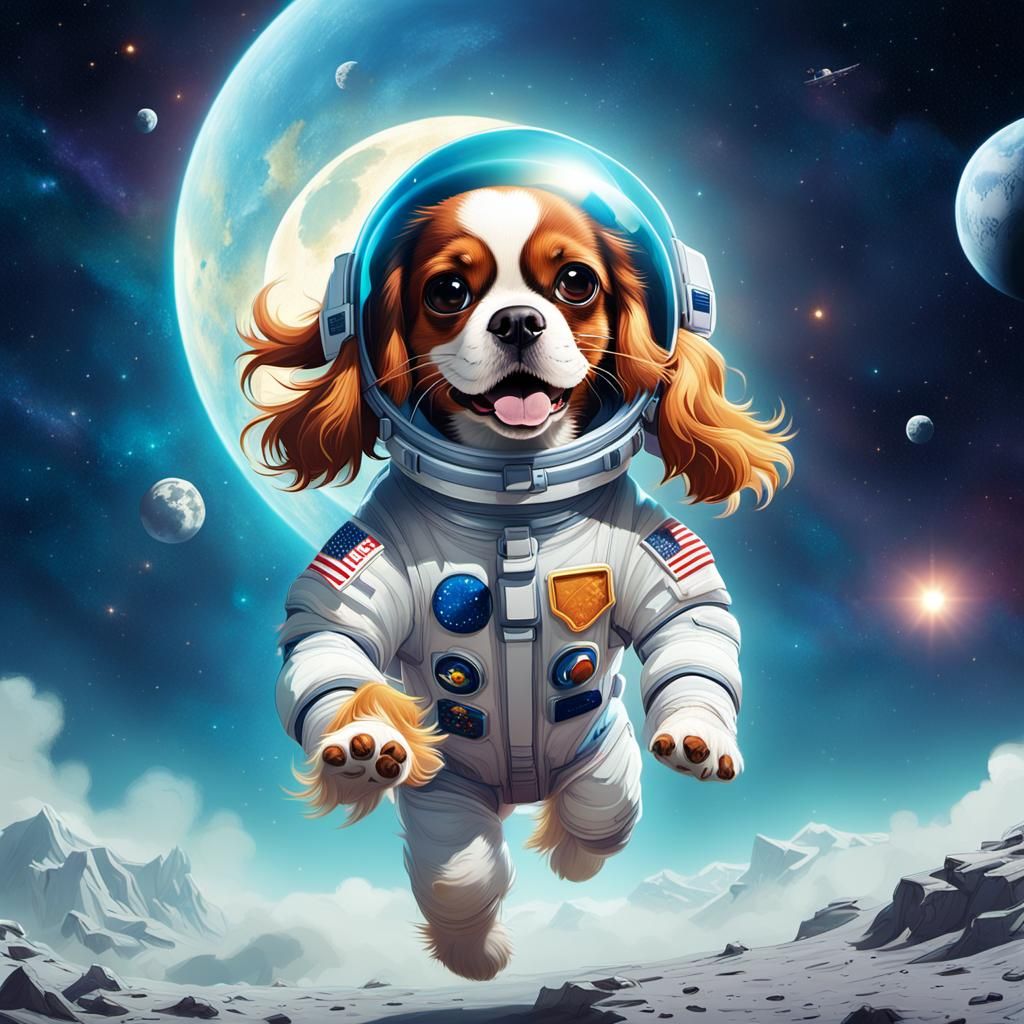 Cavalier King Charles Spaniel Jumps on Moon
