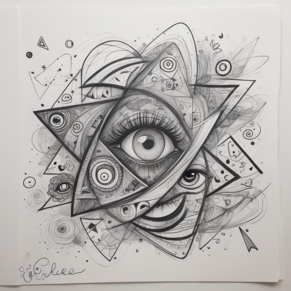 Abstract Pencil Drawing of Doodles and Shapes