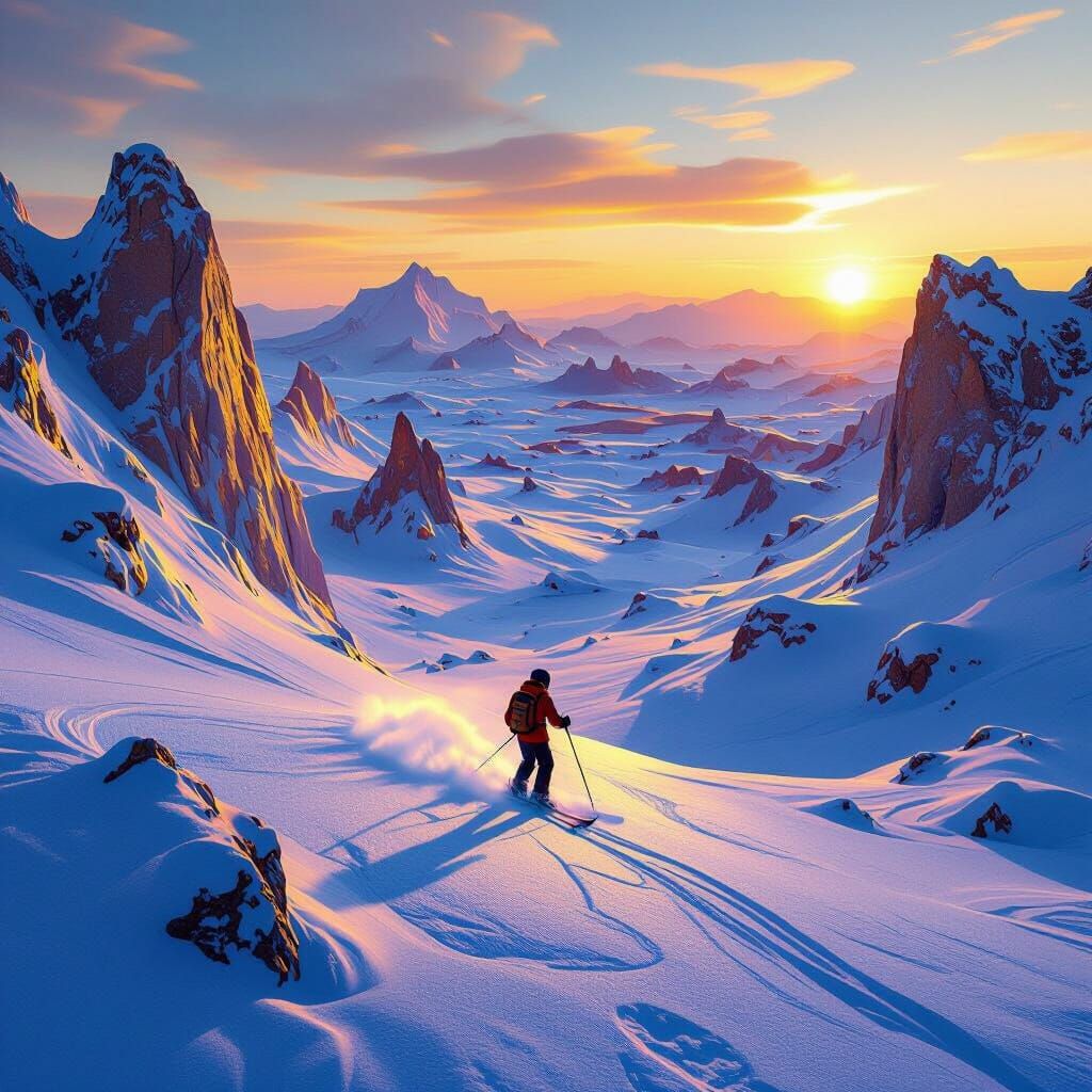 Surreal Alien Landscape Skiing Under Golden Hour Light