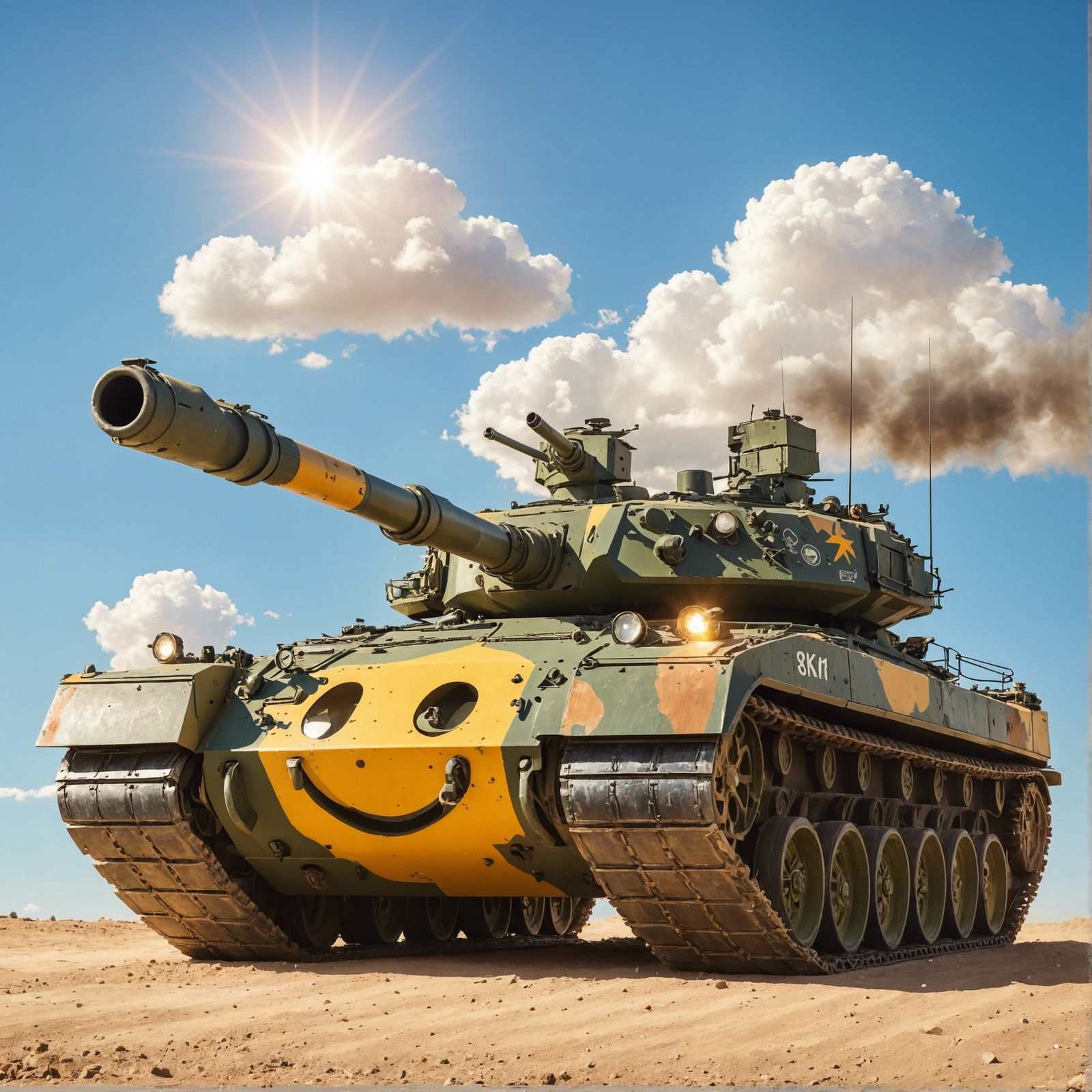 Cheerful Cartoon Tank on a Sunny Day