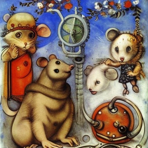 Steampunk Mouse in Winter Fantasy Fairycore Scene