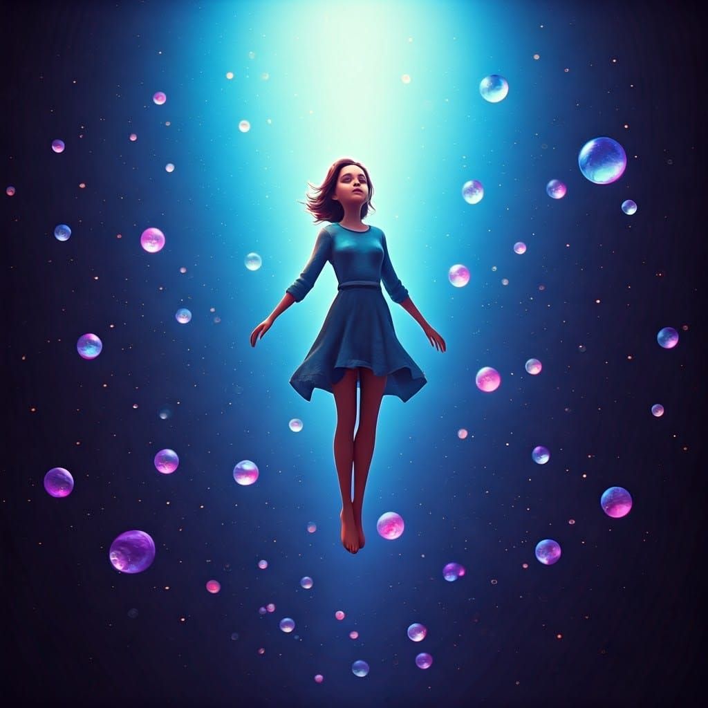 Whimsical Woman in Dreamlike Atmosphere