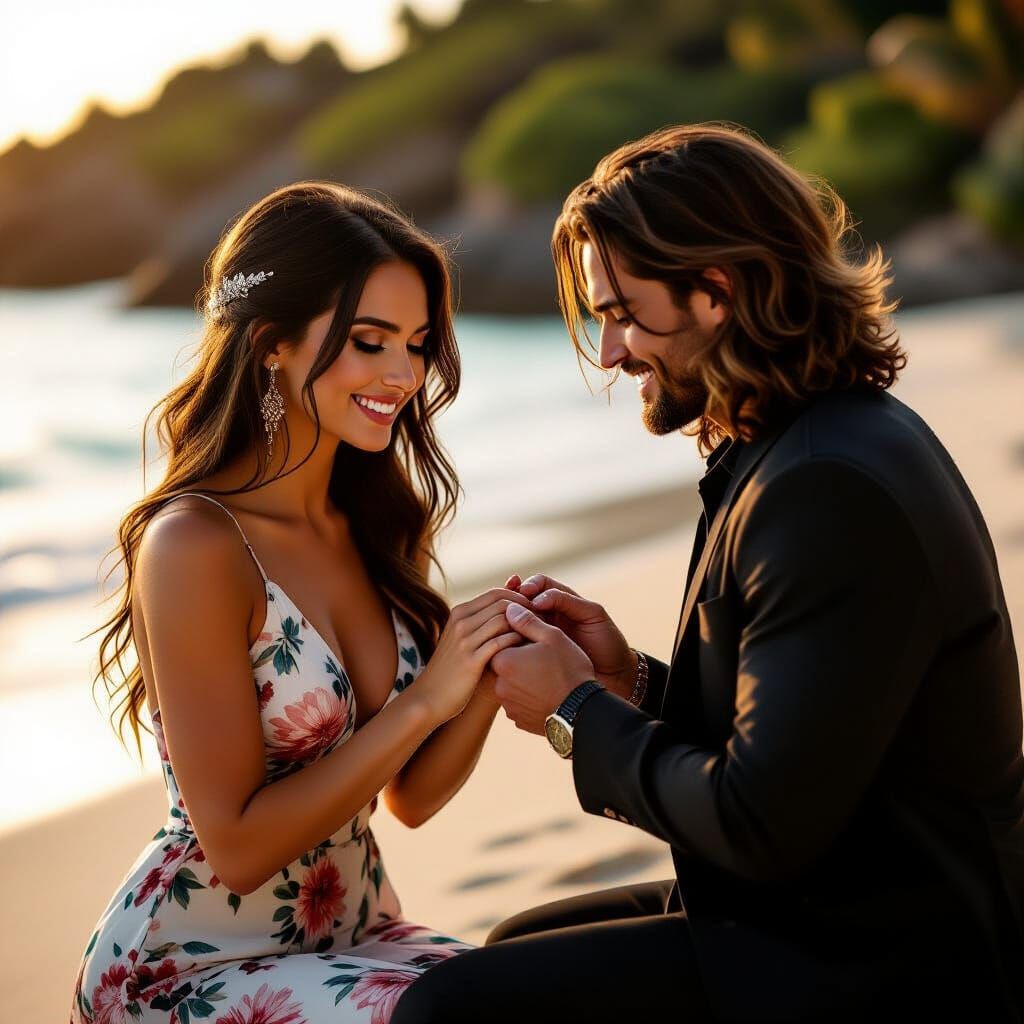 Romantic Beach Proposal at Golden Hour