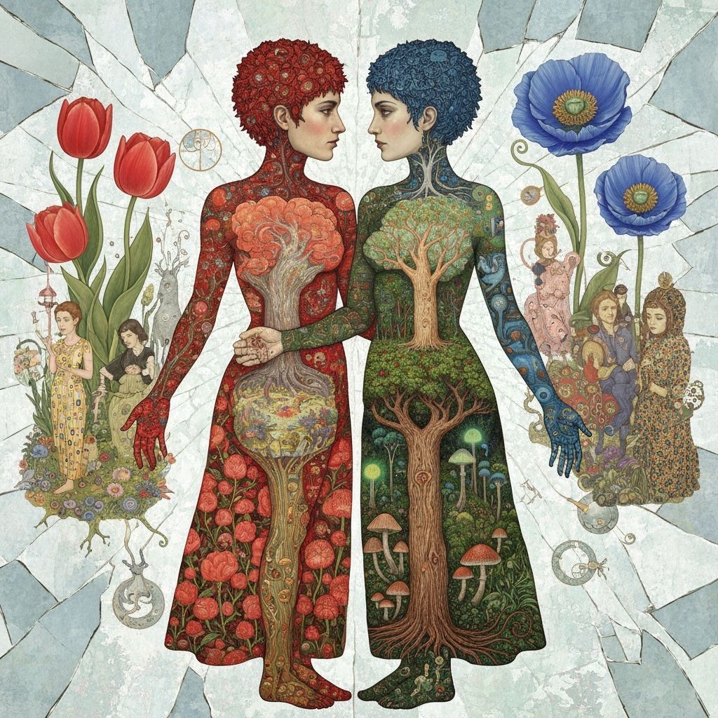 Surreal Garden Party in Klimt-Inspired Fantasy Style