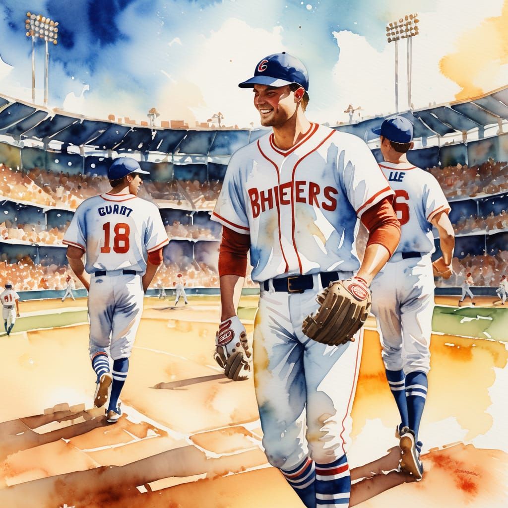 Baseball Players in Whimsical Watercolour Style Poster