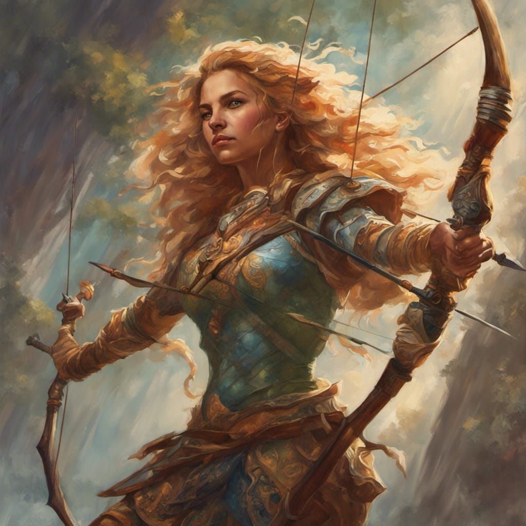 Lioness Archer in Fantasy Landscape: Hyperrealistic Art