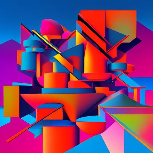 Geometric Fauvism Cubist Painting in Art Deco Style